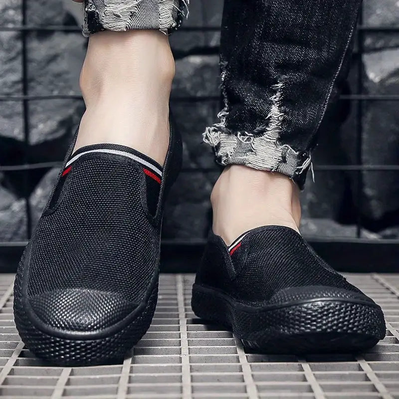 Hoyle-The man put one foot into the lazy shoes.